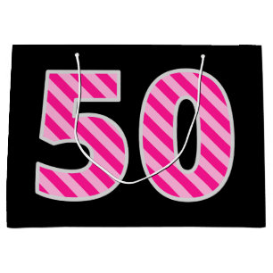 Fun Pink Striped "50"; Happy 50 th Birthday; Name Große Geschenktüte