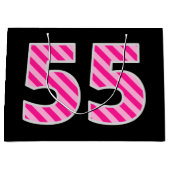 Fun Pink Striped "55"; Happy 55 th Birthday; Name Große Geschenktüte (Vorderseite)