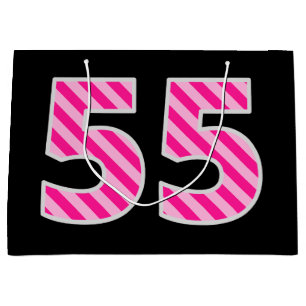 Fun Pink Striped "55"; Happy 55 th Birthday; Name Große Geschenktüte