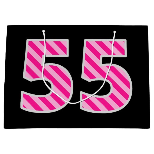 Fun Pink Striped "55"; Happy 55 th Birthday; Name Große Geschenktüte (Vorderseite)