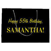 Fun Pink Striped "55"; Happy 55 th Birthday; Name Große Geschenktüte (Rückseite)