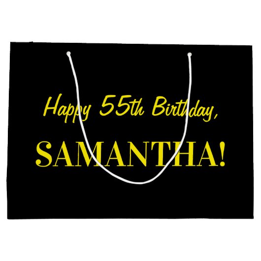 Fun Pink Striped "55"; Happy 55 th Birthday; Name Große Geschenktüte (Rückseite)