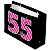 Fun Pink Striped "55"; Happy 55 th Birthday; Name Große Geschenktüte (Vorderseite Schrägansicht)