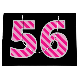 Fun Pink Striped "56"; Happy 56. Geburtstag; Name Große Geschenktüte