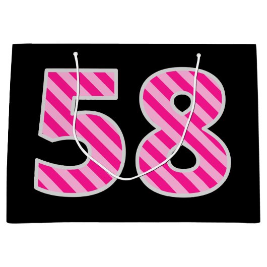 Fun Pink Striped "58"; Happy 58 th Birthday; Name Große Geschenktüte (Vorderseite)