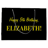 Fun Pink Striped "5"; Happy 5th Birthday; Name Große Geschenktüte (Rückseite)