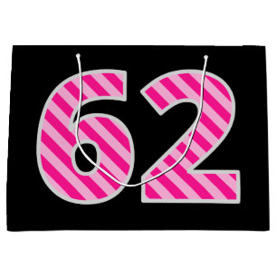 Fun Pink Striped "62"; Happy 62. Geburtstag; Name Große Geschenktüte