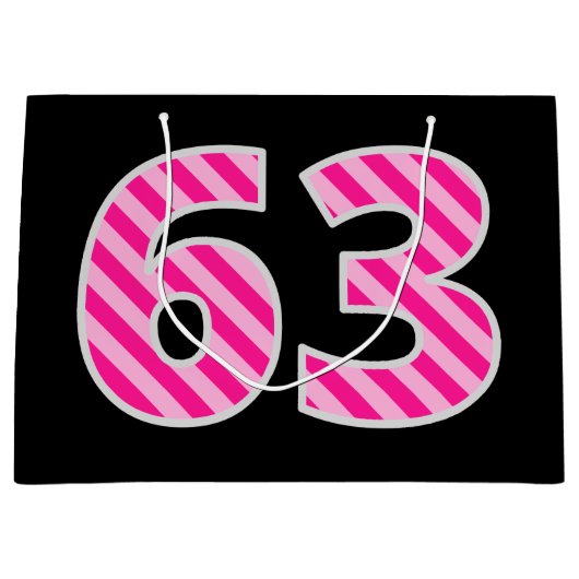 Fun Pink Striped "63"; Happy 63. Geburtstag; Name Große Geschenktüte (Vorderseite)
