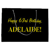 Fun Pink Striped "63"; Happy 63. Geburtstag; Name Große Geschenktüte (Rückseite)