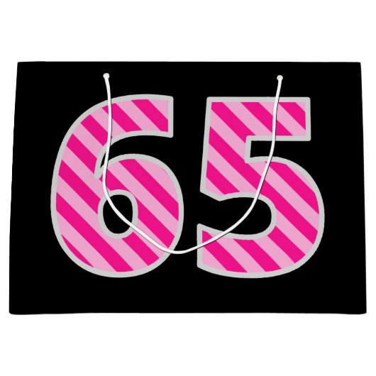 Fun Pink Striped "65"; Happy 65 th Birthday; Name Große Geschenktüte (Vorderseite)