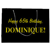 Fun Pink Striped "65"; Happy 65 th Birthday; Name Große Geschenktüte (Rückseite)