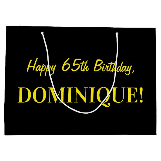 Fun Pink Striped "65"; Happy 65 th Birthday; Name Große Geschenktüte (Rückseite)