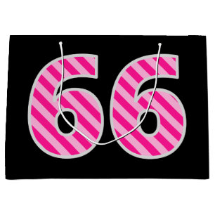 Fun Pink Striped "66"; Happy 66. Geburtstag; Name Große Geschenktüte