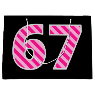 Fun Pink Striped "67"; Happy 67. Geburtstag; Name Große Geschenktüte