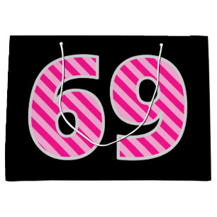 Fun Pink Striped "69"; Happy 69. Geburtstag; Name Große Geschenktüte