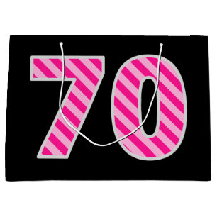 Fun Pink Striped "70"; Happy 70th Birthday; Name Große Geschenktüte
