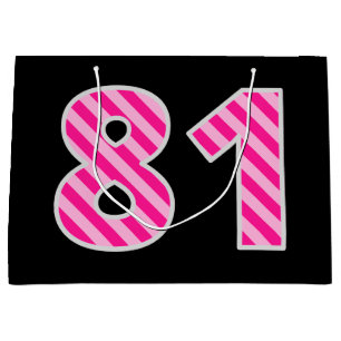 Fun Pink Striped "81"; glücklich 81. Geburtstag; N Große Geschenktüte