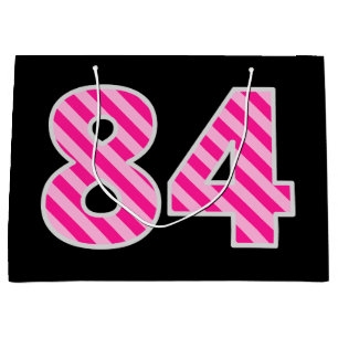 Fun Pink Striped "84"; Happy 84. Geburtstag; Name Große Geschenktüte