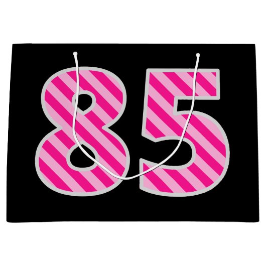 Fun Pink Striped "85"; Happy 85 th Birthday; Name Große Geschenktüte (Vorderseite)