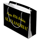 Fun Pink Striped "85"; Happy 85 th Birthday; Name Große Geschenktüte (Rückseite Schrägansicht)