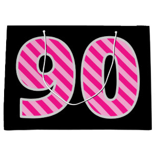 Fun Pink Striped "90"; Happy 90 th Birthday; Name Große Geschenktüte