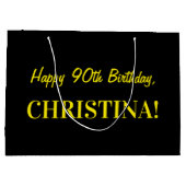 Fun Pink Striped "90"; Happy 90 th Birthday; Name Große Geschenktüte (Rückseite)