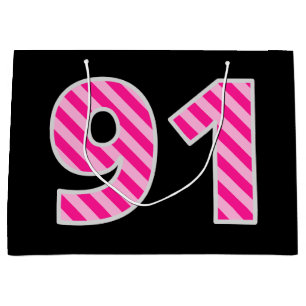 Fun Pink Striped "91"; Happy 91. Geburtstag; Name Große Geschenktüte