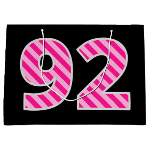 Fun Pink Striped "92"; Happy 92. Geburtstag; Name Große Geschenktüte