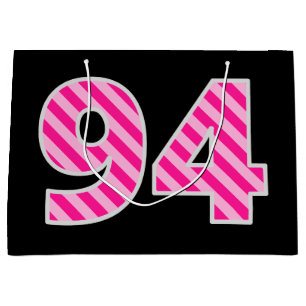 Fun Pink Striped "94"; Happy 94. Geburtstag; Name Große Geschenktüte
