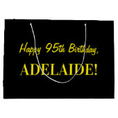 Fun Pink Striped "95"; Happy 95 th Birthday; Name Große Geschenktüte (Rückseite)