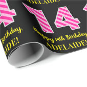 Fun Pink Stripes "14"; Glücklicher 14. Geburtstag; Geschenkpapier (Rolleneckpunkt)