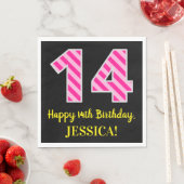 Fun Pink Stripes "14"; Glücklicher 14. Geburtstag; Serviette (Beispiel)