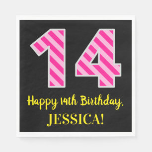 Fun Pink Stripes "14"; Glücklicher 14. Geburtstag; Serviette