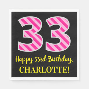 Fun Pink Stripes "33"; Glücklicher 33. Geburtstag; Serviette