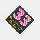 Fun Pink Stripes "33"; Glücklicher 33. Geburtstag; Serviette (Ecke)