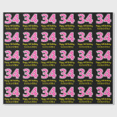 Fun Pink Stripes "34"; Glücklicher 34. Geburtstag; Geschenkpapier (Flach)