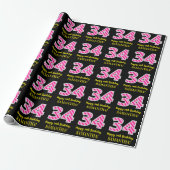 Fun Pink Stripes "34"; Glücklicher 34. Geburtstag; Geschenkpapier (Ungerollt)
