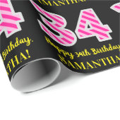 Fun Pink Stripes "34"; Glücklicher 34. Geburtstag; Geschenkpapier (Rolleneckpunkt)