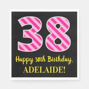 Fun Pink Stripes "38"; Glücklicher 38. Geburtstag; Serviette