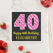 Fun Pink Stripes "40"; Glücklicher 40. Geburtstag; Serviette (Beispiel)