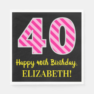 Fun Pink Stripes "40"; Glücklicher 40. Geburtstag; Serviette