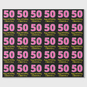 Fun Pink Stripes "50"; Happy 50 th Birthday; Name Geschenkpapier (Flach)