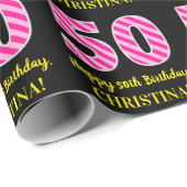 Fun Pink Stripes "50"; Happy 50 th Birthday; Name Geschenkpapier (Rolleneckpunkt)
