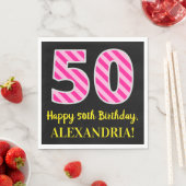 Fun Pink Stripes "50"; Happy 50 th Birthday; Name Serviette (Beispiel)