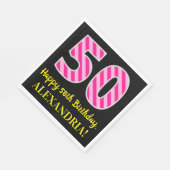 Fun Pink Stripes "50"; Happy 50 th Birthday; Name Serviette (Ecke)