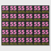 Fun Pink Stripes "55"; Happy 55 th Birthday; Name Geschenkpapier (Flach)