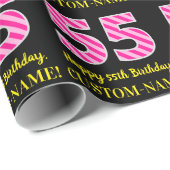 Fun Pink Stripes "55"; Happy 55 th Birthday; Name Geschenkpapier (Rolleneckpunkt)