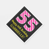 Fun Pink Stripes "55"; Happy 55 th Birthday; Name Serviette (Ecke)
