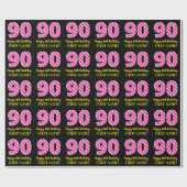 Fun Pink Stripes "90"; Happy 90 th Birthday; Name Geschenkpapier (Flach)