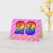 Fun Pink Stripes, Hearts, Rainbow # 23rd Birthday Karte (Gelbe Blume)